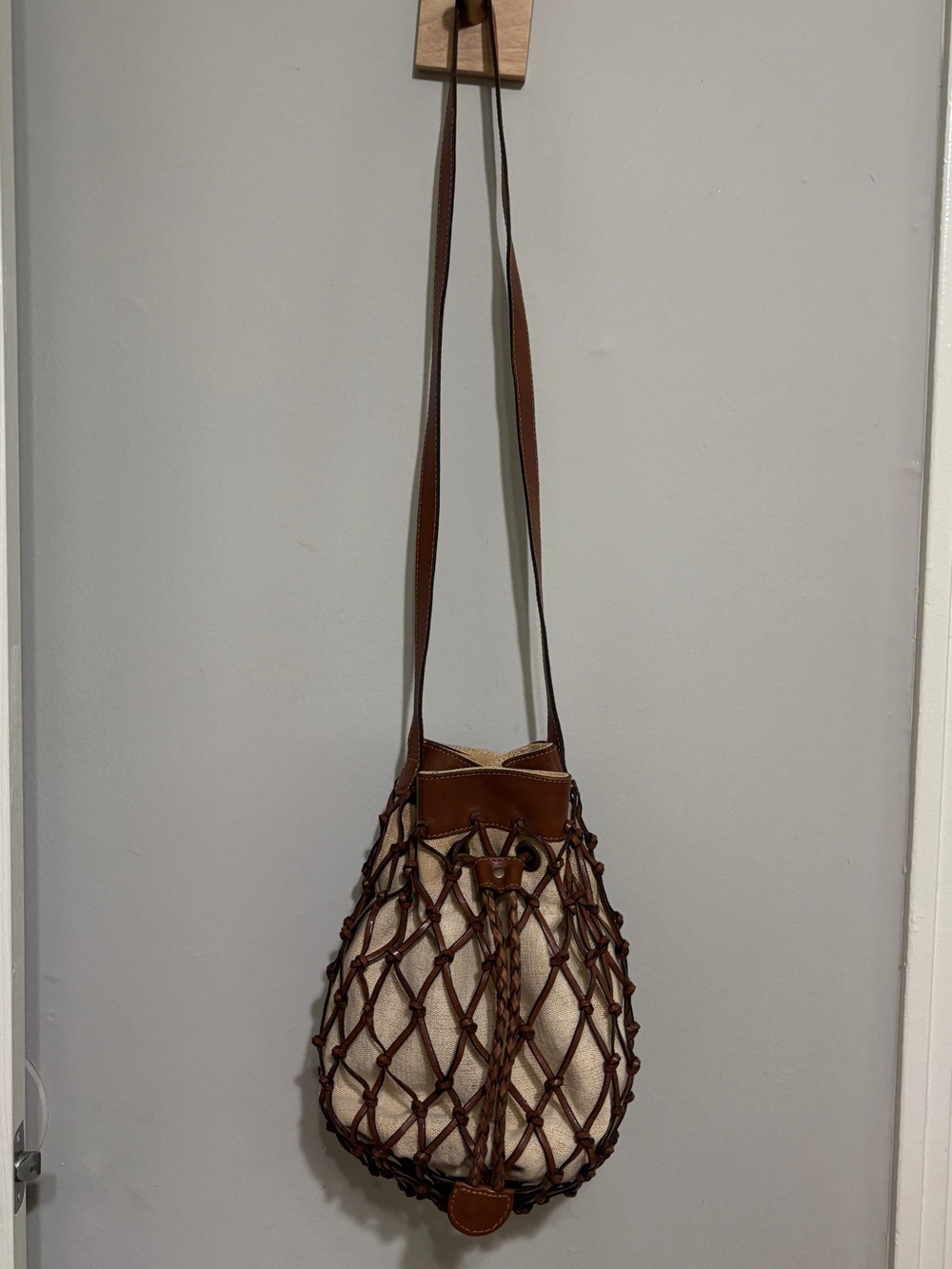 Maripe Leather Canvas Cage Braided Satchel Bag